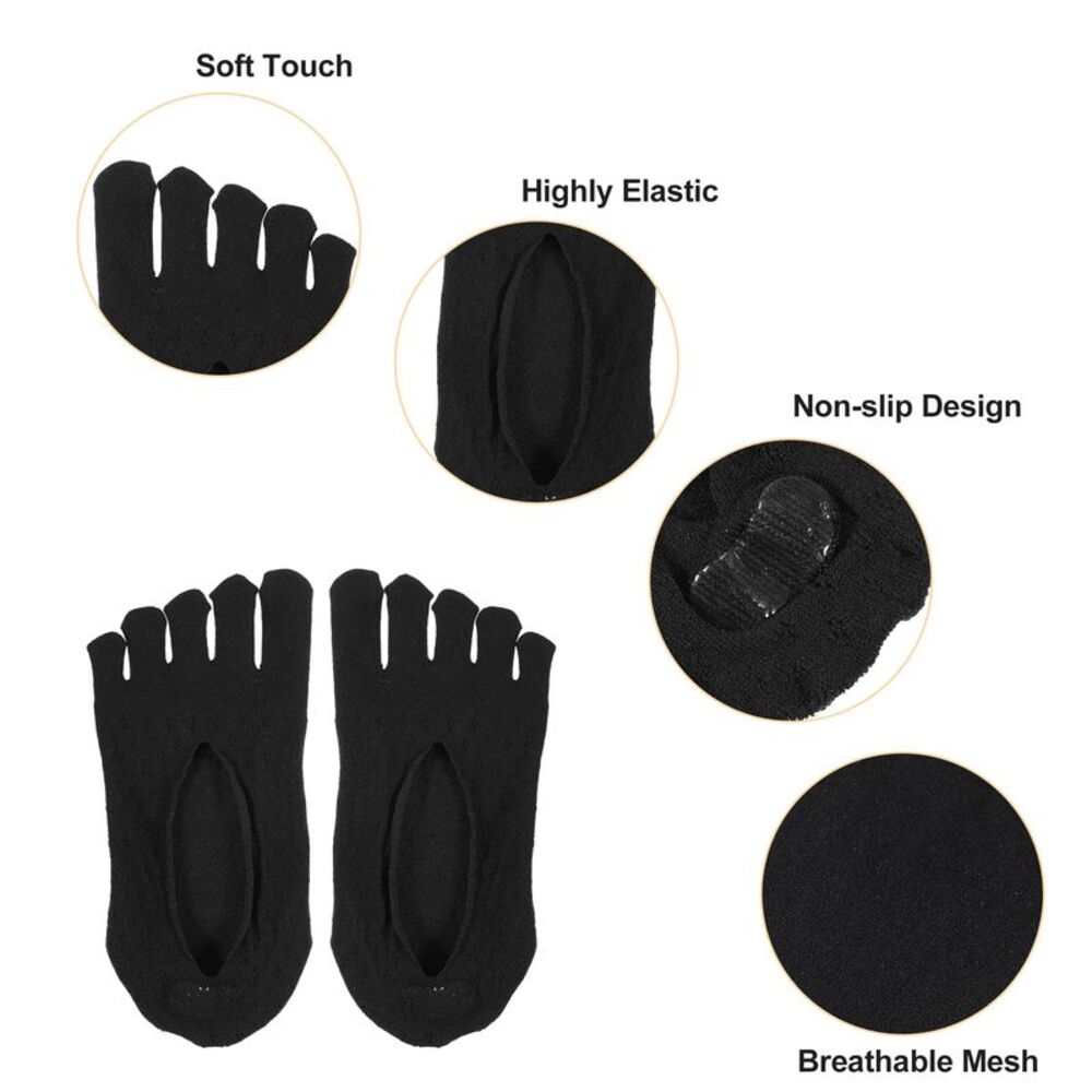 3 Pairs Invisible Hook Silk Mesh Sexy Breathable Soft Five Toe Socks Black - Picture 3 of 7